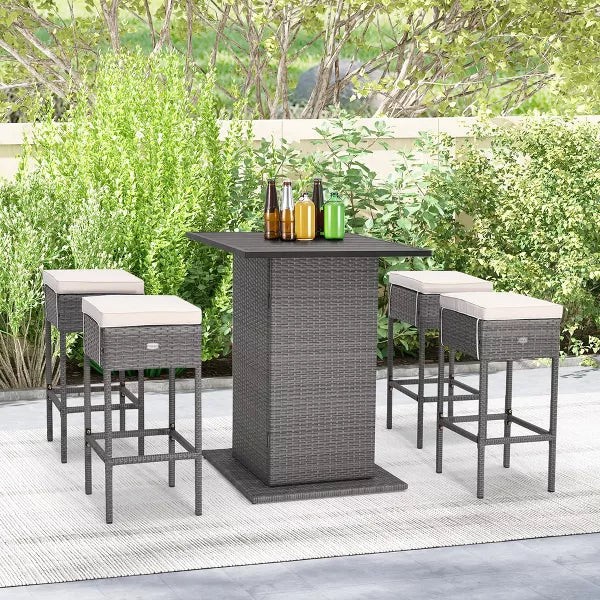 Outdoor Wicker Bar Table with Hidden Storage Shelves Bar