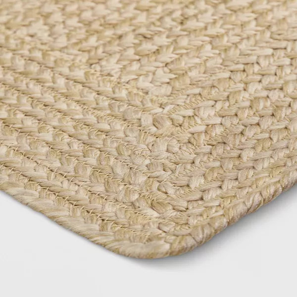 Natural Woven Rectangular Braided Outdoor Rug Heathered Cream 7'x10'