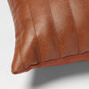 Lumbar Faux Leather Channel Stitch Decorative Throw Pillow