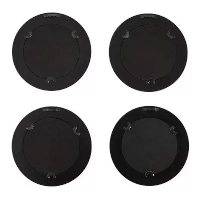 (Set of 4) Round Wood Framed Bird Wall Art Set Black and Ivory