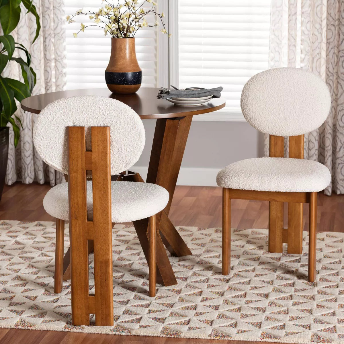 1-Piece Kacela Boucle Fabric and Wood Dining Chair