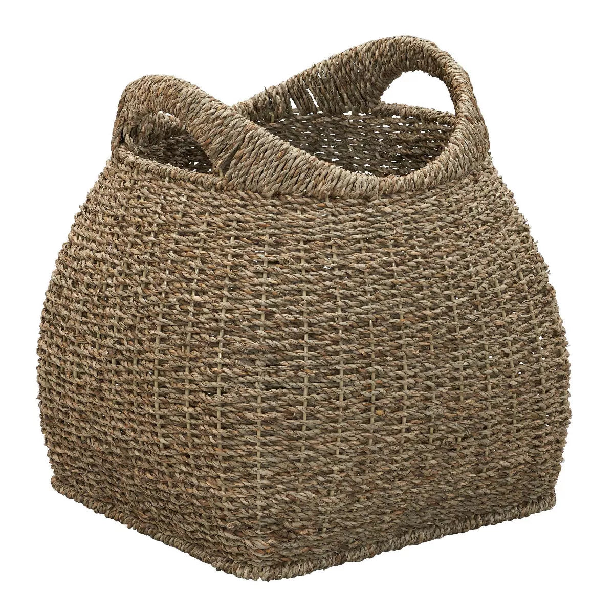 Basket with Handles Seagrass: Handwoven Round Storage, Brown Decorative Wicker