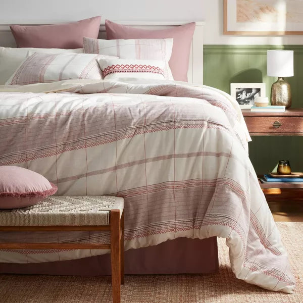 8pc Stripe Boho Comforter Set Mauve - Queen