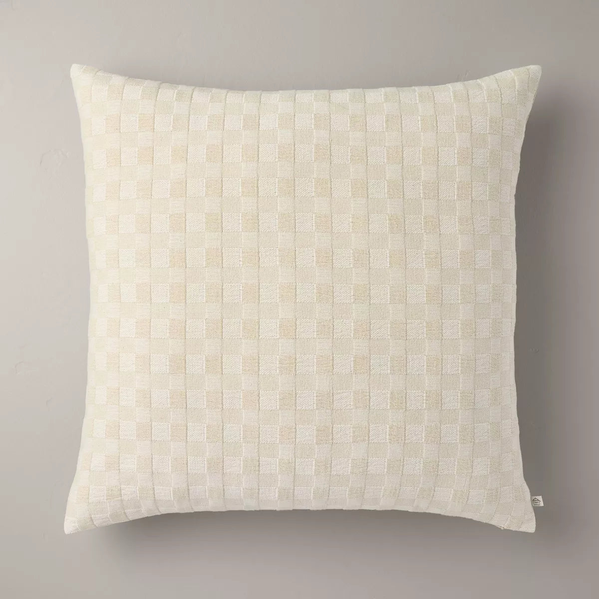 Checkerboard Textured Euro Pillow Beige - Farmhouse Throw Pillow, Cotton, Indoor Use