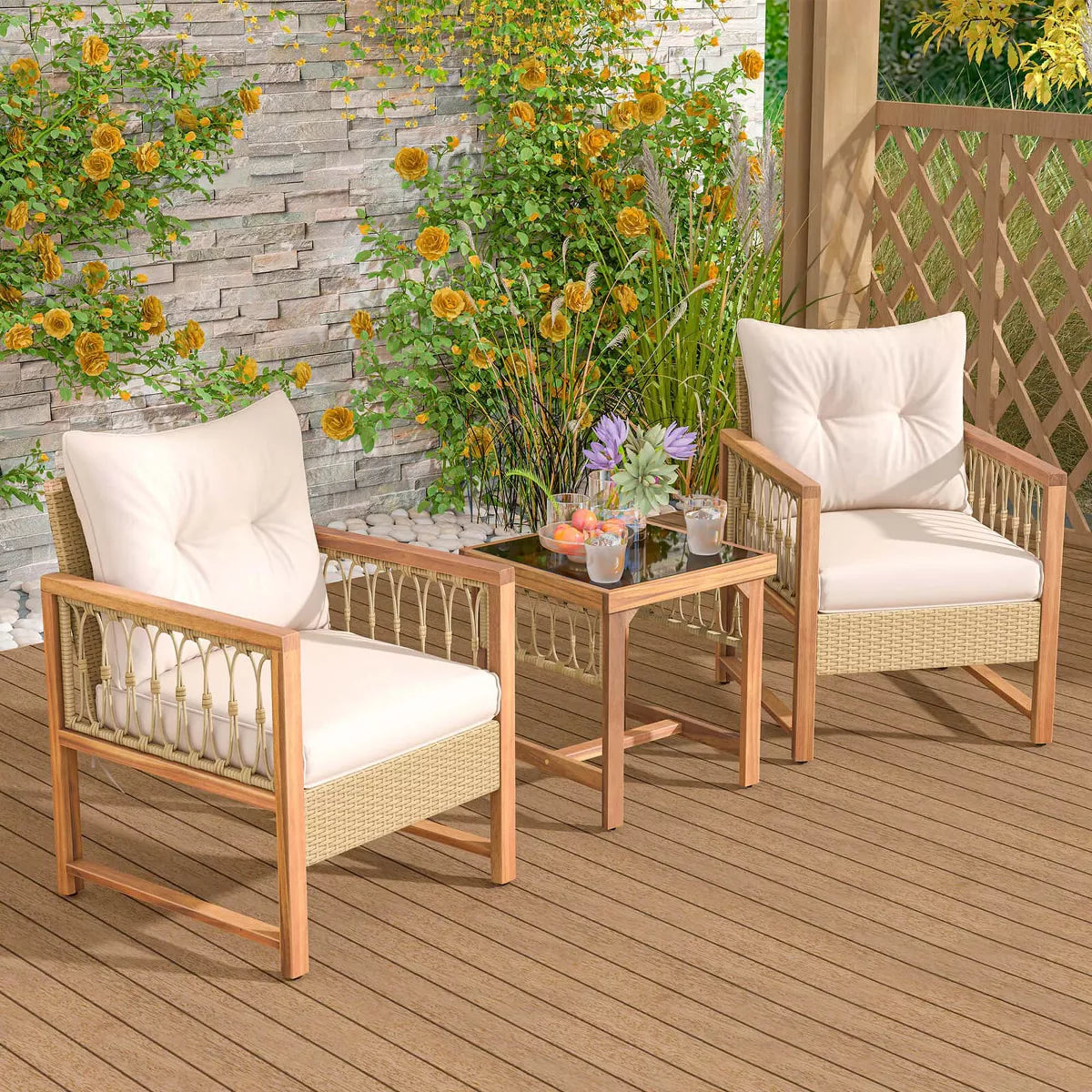 1pc Costway Patio Conversation Chair - Tan SHOWROOM ITEM