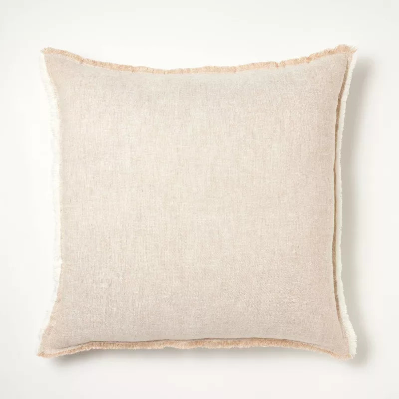 Oversized Reversible Linen Square Throw Pillow with Frayed Edges