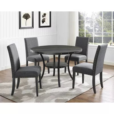 Biony Fabric Dining Chairs with Nailhead Trim, Gray, Set of 4
