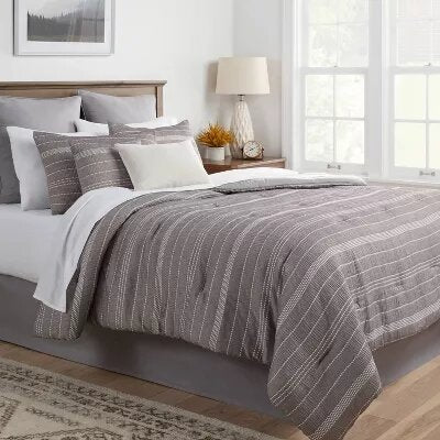 12pc Chambray Matelasse Stripe Comforter & Sheet Bedding Set Gray - King