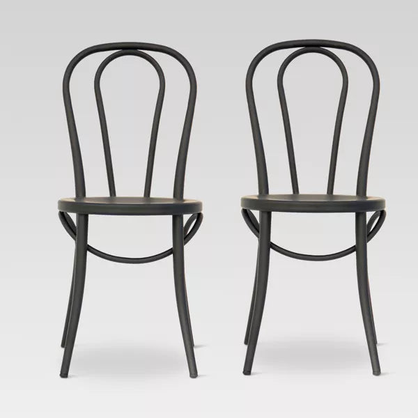 1-Piece Emery Metal Bistro Chair Matte Black - Steel Frame, No Assembly, Curved Back