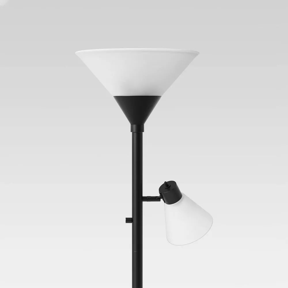 Mother Daughter Torchiere Floor Lamp Black with Glass Shade