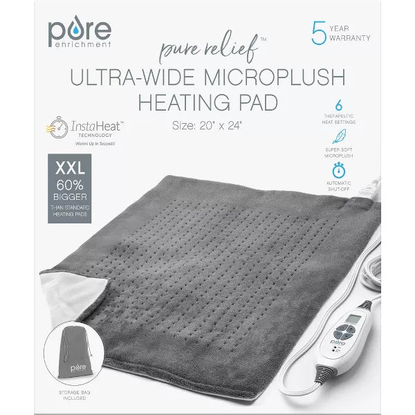 Pure Enrichment PureRelief with 6 Heat Settings and Auto Shut-off XXL Extra Wide Heating Pad - Charcoal Gray