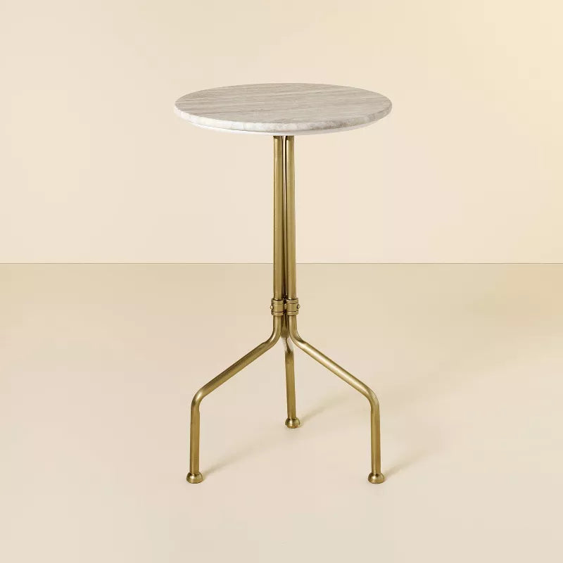 Marble and Brass Accent Side Drink Table SHOWROOM ONLY ITEM