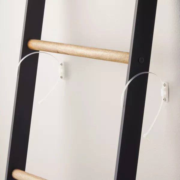 Wood & Steel Blanket Ladder Black/Natural - Farmhouse Style, No Assembly Required