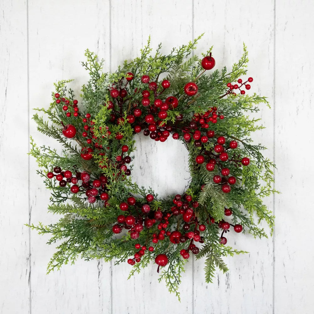 Frosted Berry and Crabapple Artificial Cedar and Pine Christmas Wreath, final cut