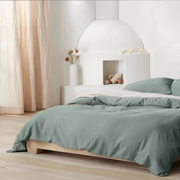 Heavyweight Linen Blend Duvet Cover & Pillow Sham Set Full/Queen