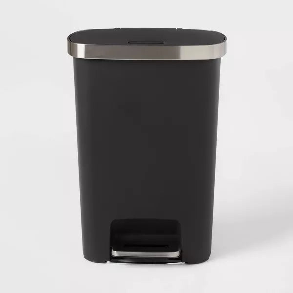 Plastic Locking Lid Step Trash Can Black - Indoor Kitchen Garbage Can, Spot Clean