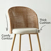 1-Piece Grasse Linen Bar Stool Beige Upholstered Bar Stool with Rattan Back