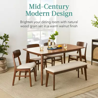 1-Piece Mid-Century Modern Upholstered Wooden BENCH ONLY