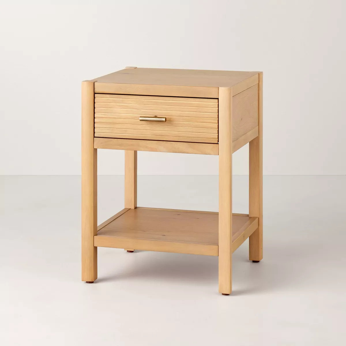 Grooved Wood Square Accent Side Table with Drawer - Natural SHOWROOM ONLY ITEM