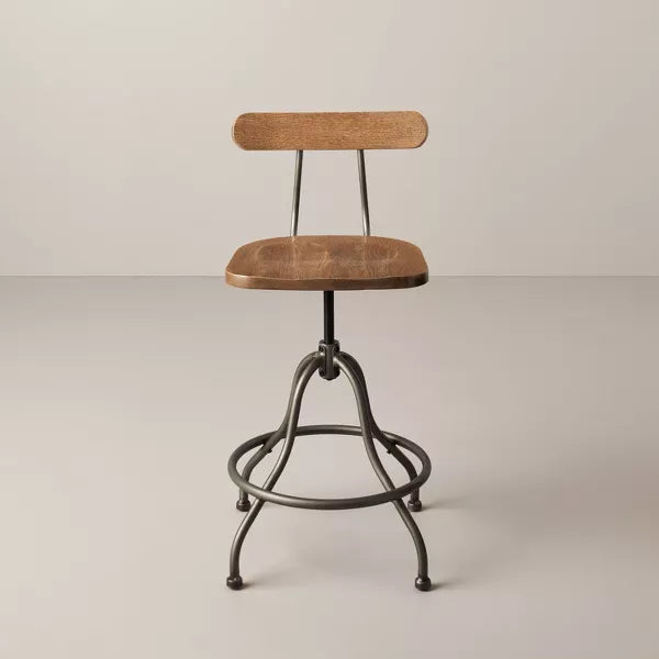 2pk Industrial Wood & Steel Adjustable Counter Stools - Aged Oak/Black