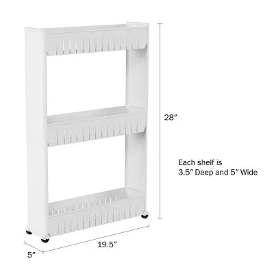 3-Tier Slim Rolling Cart - White
