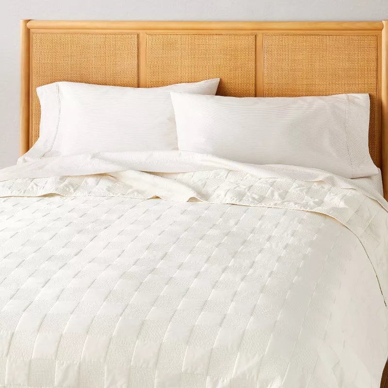 Checkerboard Stitch Quilt Cream - King