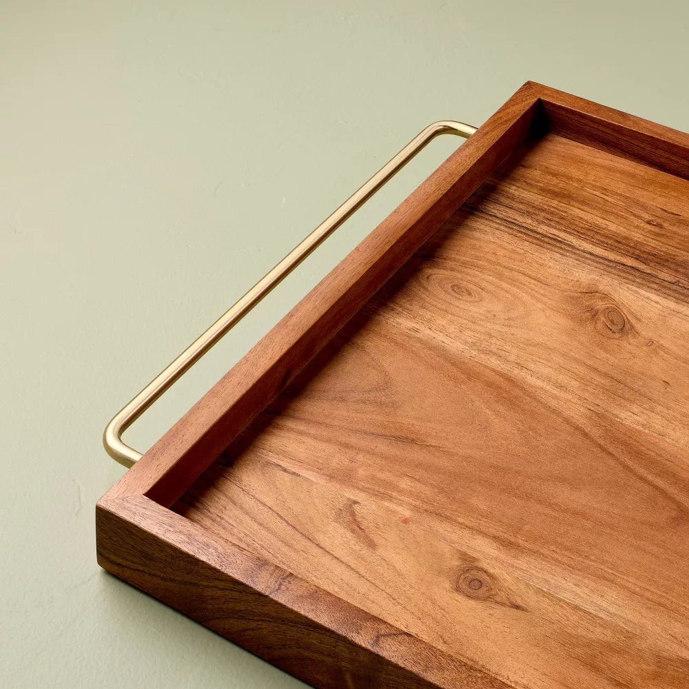 Wooden Tray with Brass Wire Handles