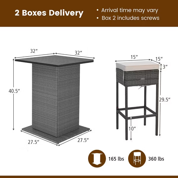 Outdoor Wicker Bar Table with Hidden Storage Shelves Bar