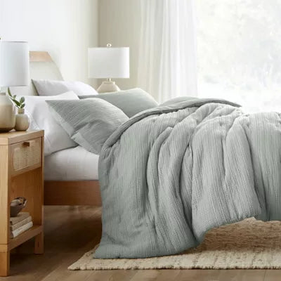Waffle Textured Comforter Set All Season Down-Alternative Ultra Soft Puffy Bedding - Full/Queen
