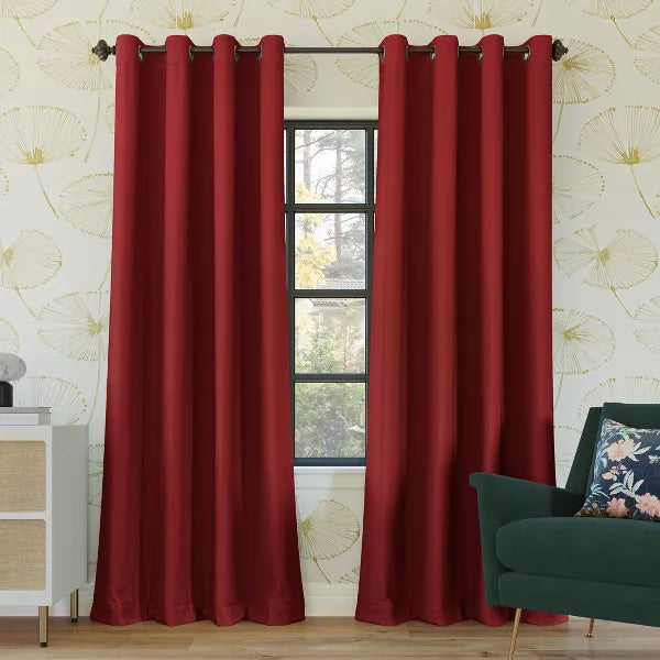 Blackout Oslo Theater Grade Grommet Curtain Panel Bright Red - Set of 3