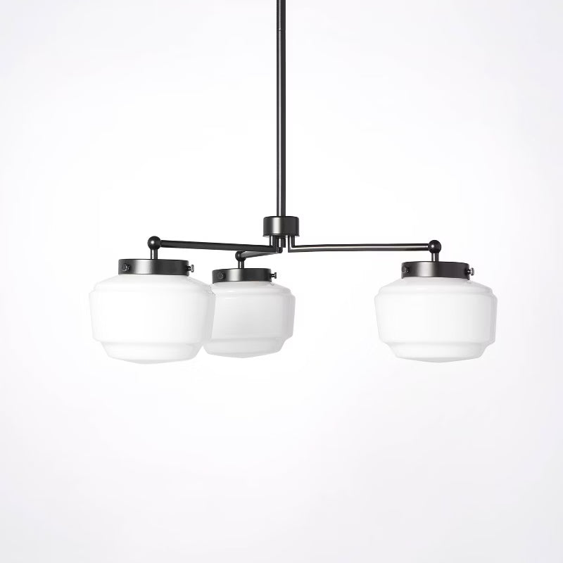 3-Arm Milk Glass Chandelier Ceiling Light