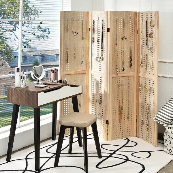 4-Panel Pegboard Display Folding Privacy Screen Craft Display
