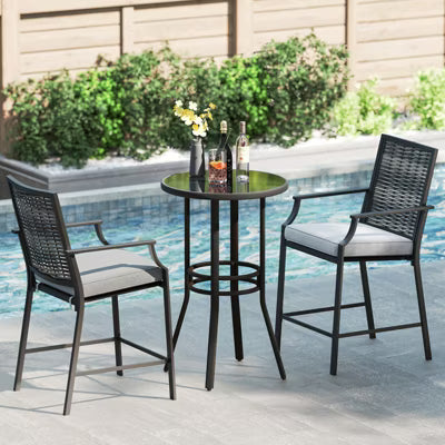 Patio Bar Stools Set of 4 w/ Armrest Fabric Seat & Heavy-Duty Metal Frame 2-BOXES