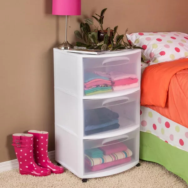 Three Drawer Wide Cart with Clear Drawers