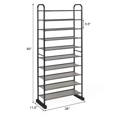 10-Tier Shoe Rack Space-saving Shoe Organizer W/Metal Frame Shoe Tower