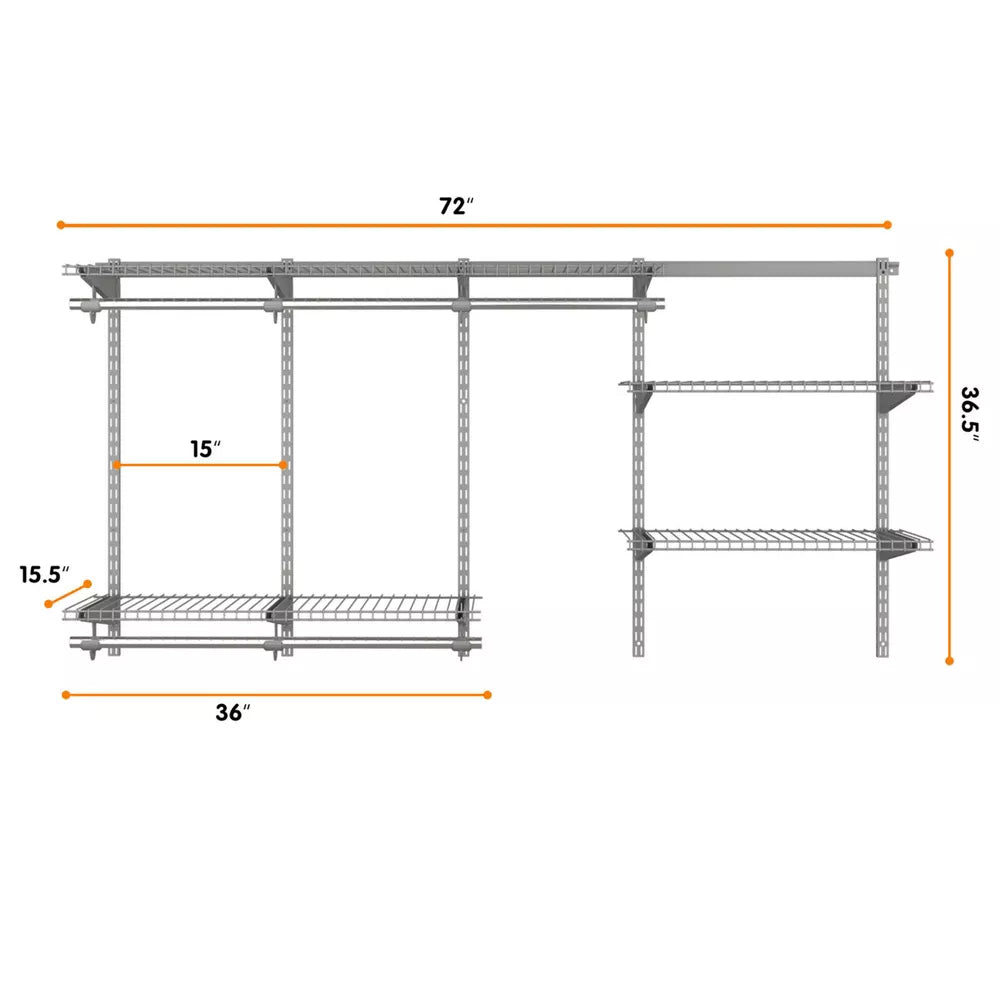 3 to 6 ft Wall-Mounted Closet System Organizer Kit with Hang Rod
