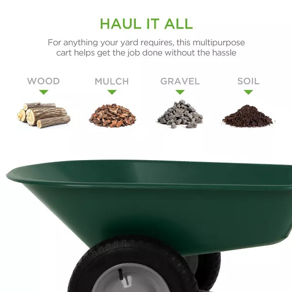 Best Choice Products Dual-Wheel Home Wheelbarrow Yard Garden Cart for Lawn, Construction