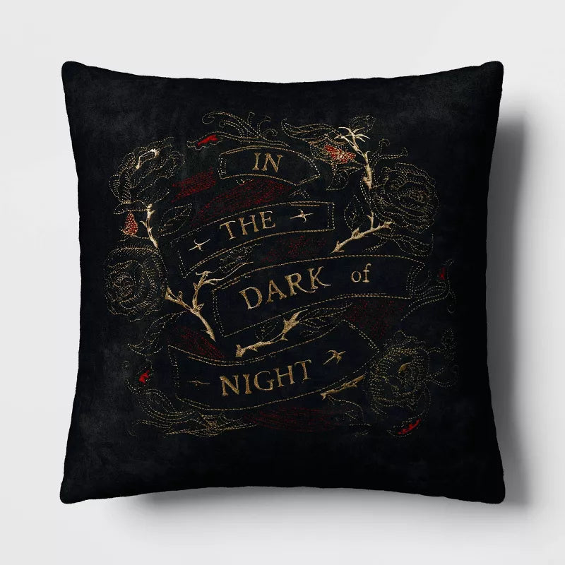 Square The Dark of The Night Embroidered Velvet Throw Pillow Black - Cotton Velvet, Indoor Use