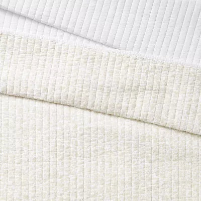 Decorative Border Cotton Slub Wood Block Print Quilt White/Beige Floral - King