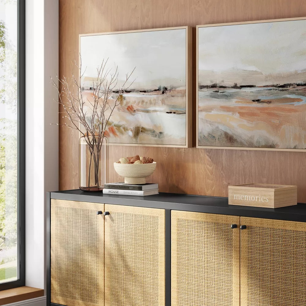 1-Piece Faded Landscape Framed Wall Canvases Natural