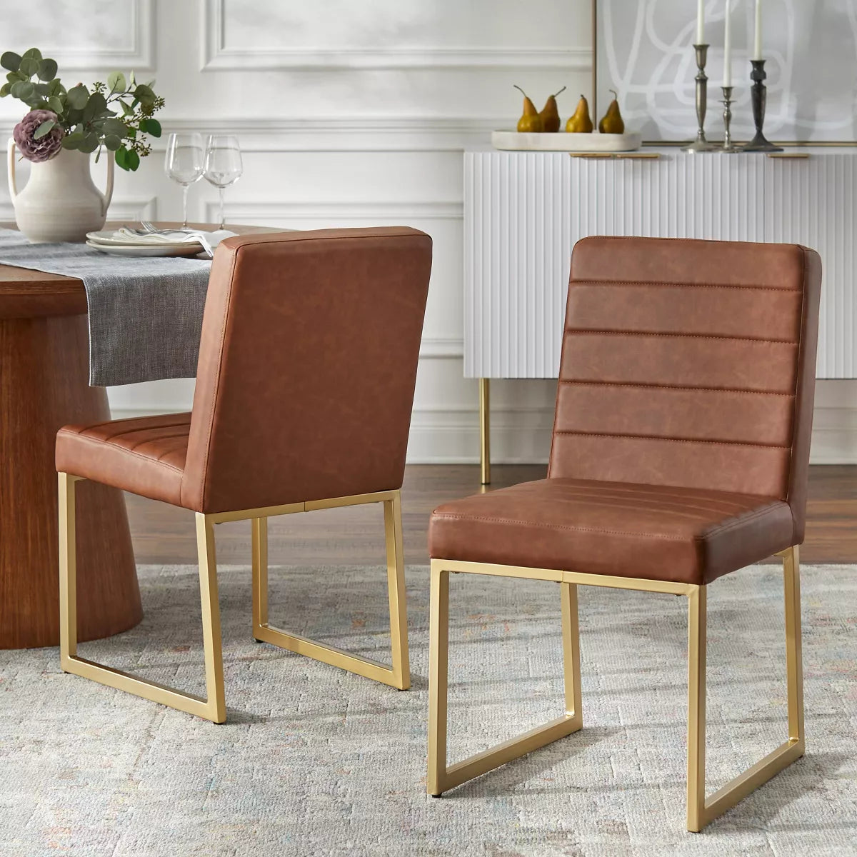 (Set of 2) Chantel Upholstered Dining Chairs - Camel Brown SHOWROOM ITEM 🔴