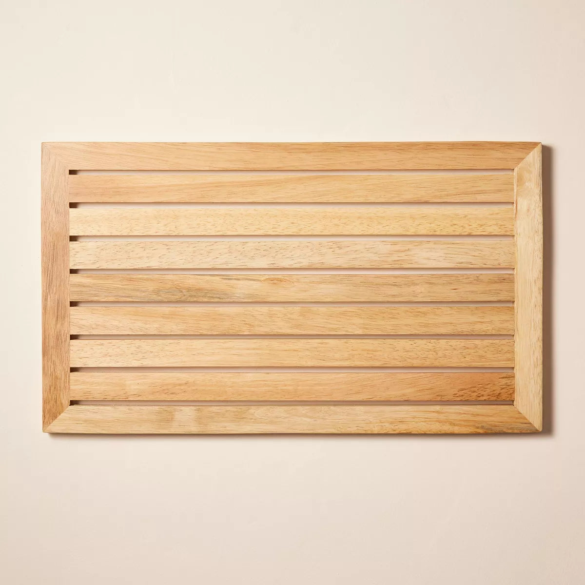 Wooden Slat Bath Mat Natural - Farmhouse Style, Rubber Backed, Machine Made Bath Mat