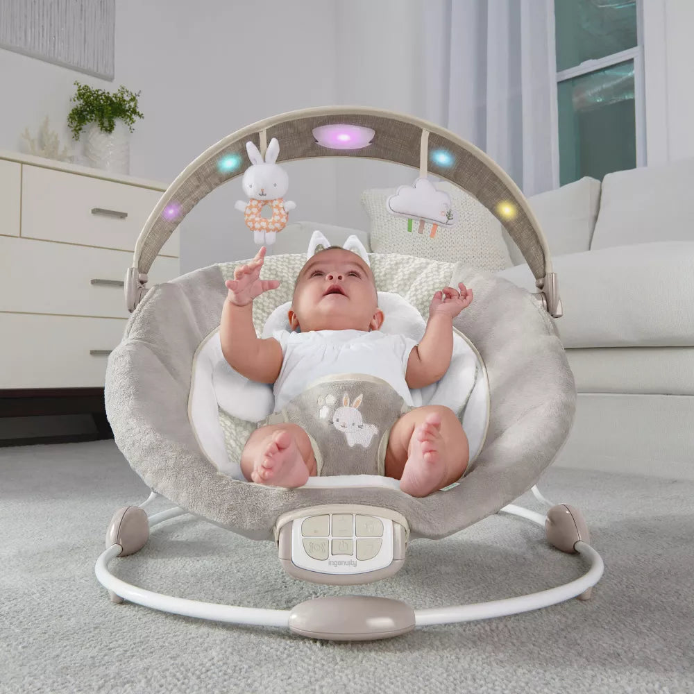 Baby Bouncer Seat, Light Up Toy Bar, Bunny Tummy Time Pillow Mat