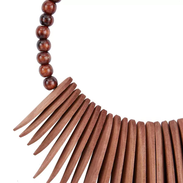 Wood Geometric Statement Necklace Wall Decor with Beaded Detailing