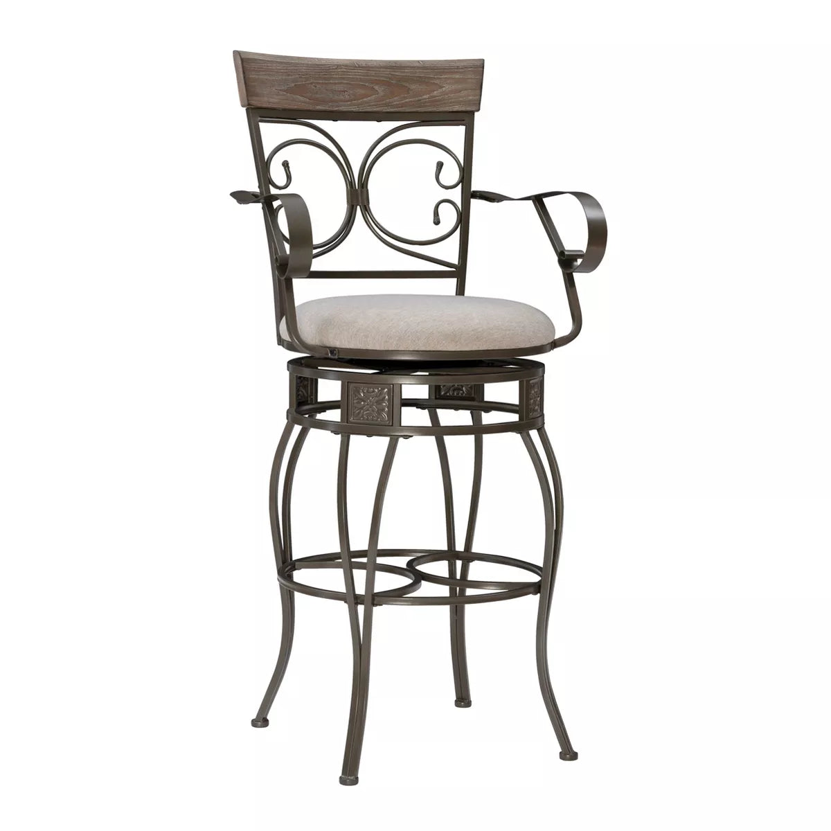 Nora Big and Tall Faux Leather Metal Swivel Seat Barstool with Arms - Linon - SHOWROOM ITEM 🔴