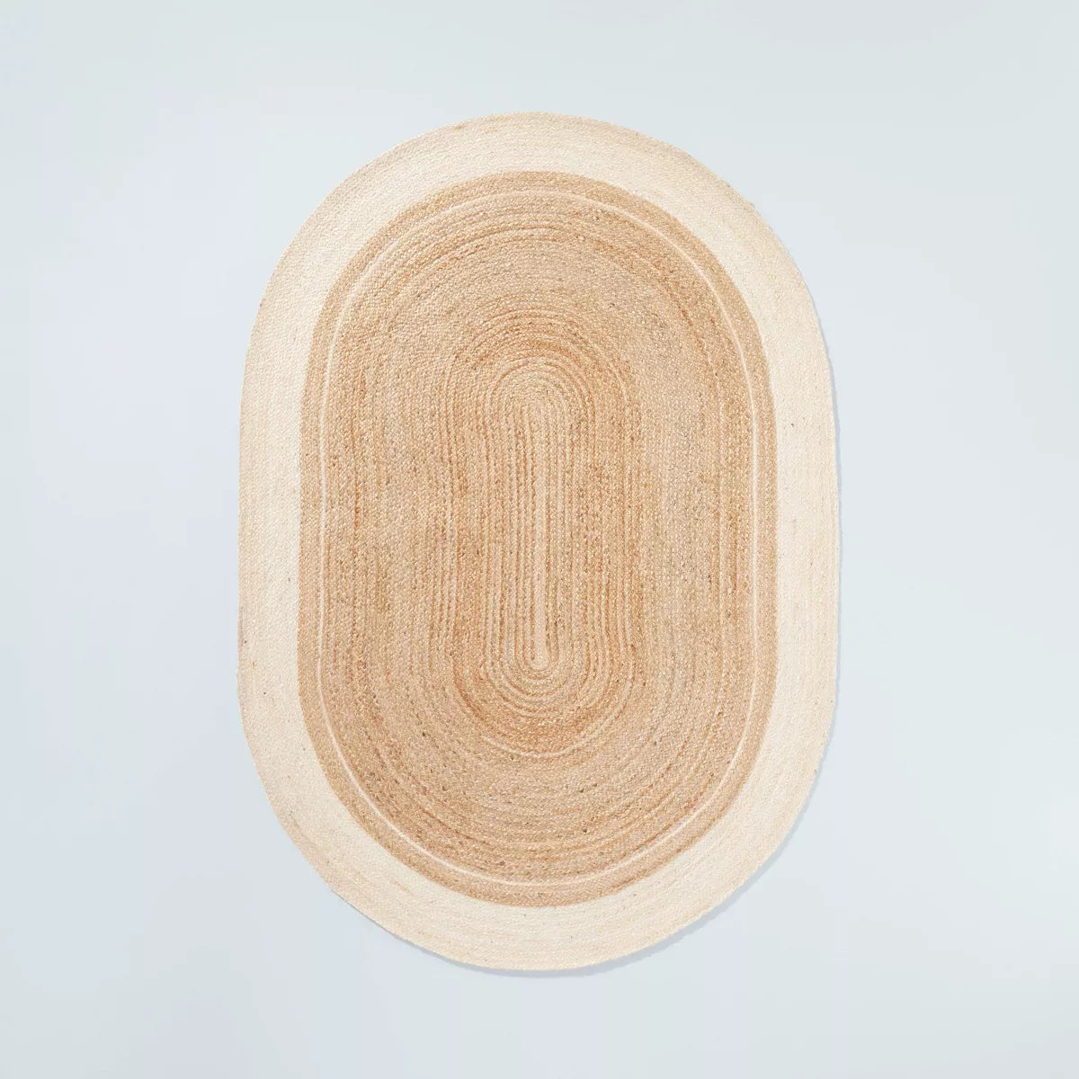 Bordered Color Block Braided Jute Area Rug Cream/Natural
