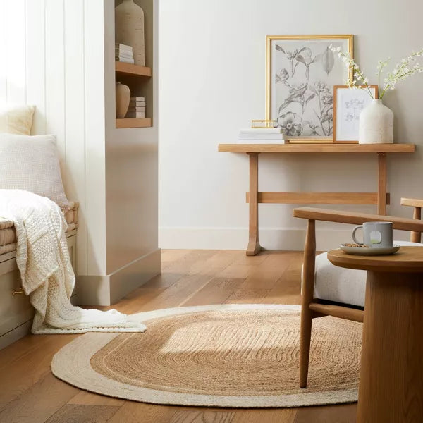 Bordered Color Block Braided Jute Area Rug Cream/Natural