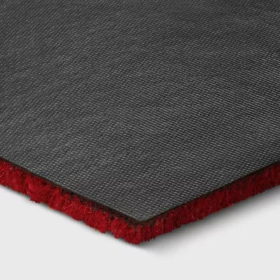 1'6"x2'6" Christmas Snowflakes Flocked Coir Doormat Red/White - Outdoor Medium Pile Rectangle Mat