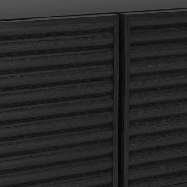 Fluted TV Stand Black - Entertainment Center with Adjustable Shelves, final cut