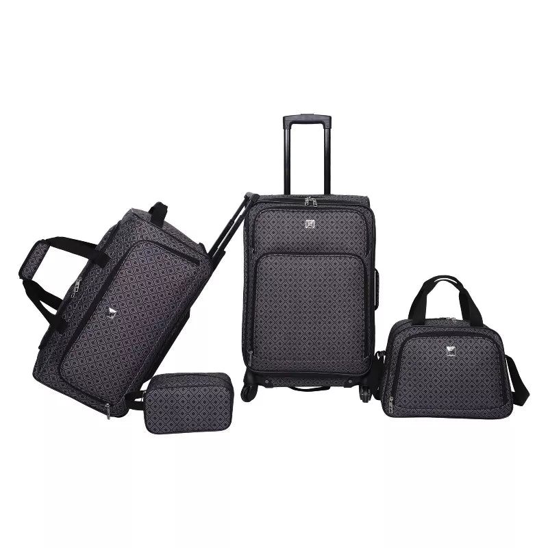 3pc Softside Checked Luggage Set - Gray Geo